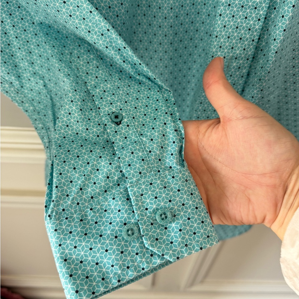 Cinch Teal Patterned Button Down Shirt - image 5